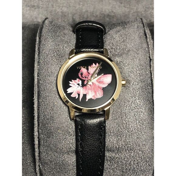 Vince Camuto VC5352 Unisex Black Leather Analog Black Dial Quartz Watch BW114 - Picture 1 of 10